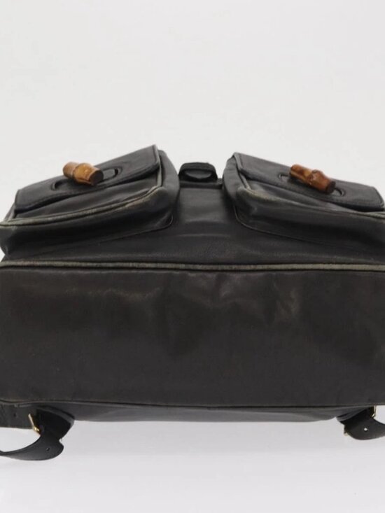 GUCCI Bamboo Backpack Leather Black Gold 003 2058 0016 Auth 166739 main image 8